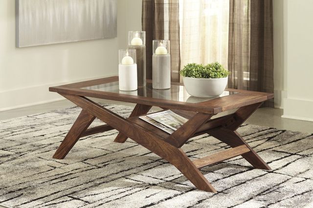 Signature Design by Ashley® Charzine Glass Top Coffee Table with Warm Brown Base-4