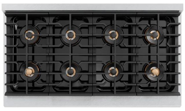ZLINE Autograph Edition Paramount 48" 6.7 Cu. Ft. Satin Stainless Steel Gas Range with 8 Burner DuoPro™ Cooktop, Dual Ovens, White Matte Doors and Polished Gold Accents-2