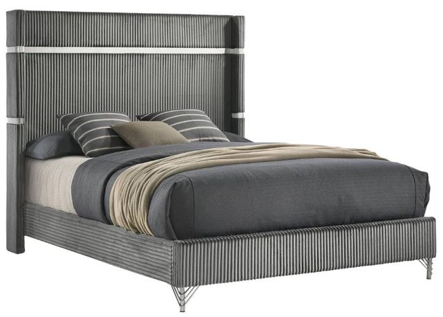 Coaster® Lucia Gray Queen Upholstered Panel Bed-0