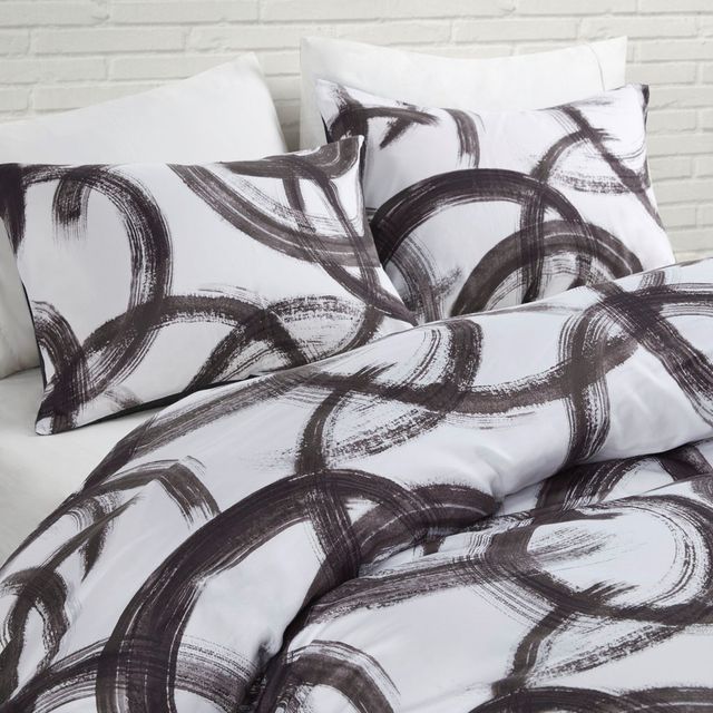 Olliix by CosmoLiving Anaya Cotton Printed Black and White King/California King Comforter Set-4