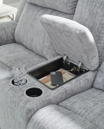 Benchcraft® Buntington Pewter Double Manual Reclining Loveseat with Console-3