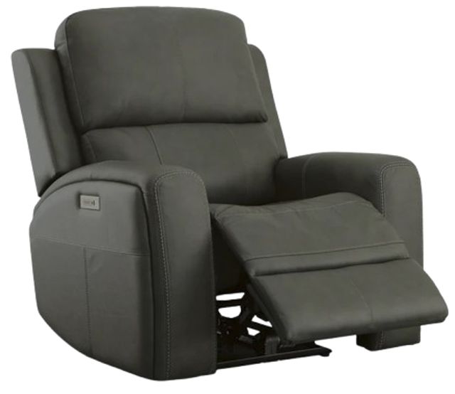 Flexsteel® Linden Charcoal Leather Power Swivel Gliding Recliner with Power Headrest, Lumbar, Heat and Massage-1
