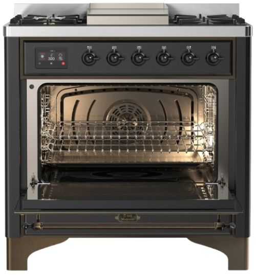 Ilve® Majestic III 36" Graphite Matte Pro Style Dual Fuel Natural Gas Range with Solid Door and Burnished Trim-1