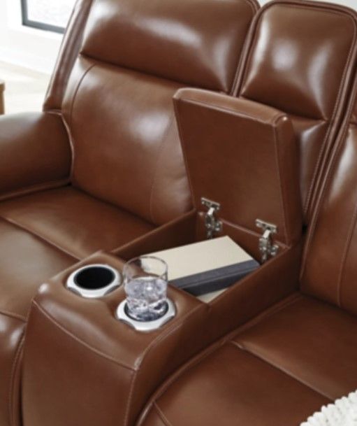 Signature Design by Ashley® Healy Pier Chocolate Leather Power Reclining Loveseat with Console and Adjustable Headrest-4