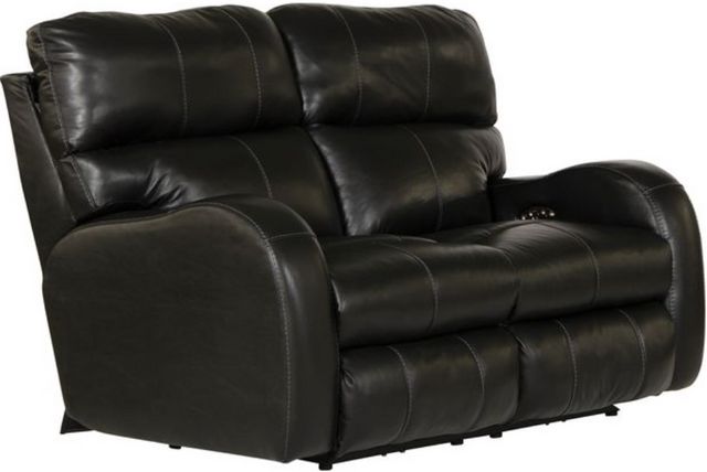 Catnapper® Angelo Black Leather Power Lay Flat Reclining Loveseat with Power Adjustable Headrest