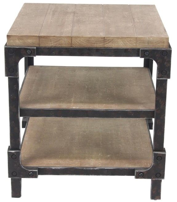 Deco Marche Brown End Table with Black Base-1