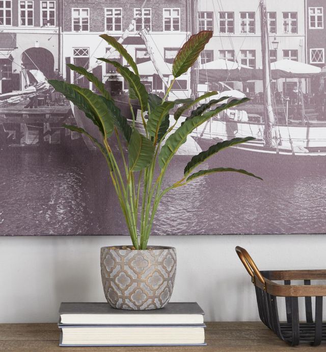 Deco Marche Green Faux Foliage Crotons Artificial Plant with Realistic Leaves and Geometric Patterned Pot-3