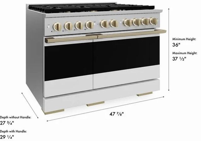 ZLINE Marino 48" Stainless Steel Pro Style Dual Fuel Range with White Matte Door and Champagne Bronze Accents-2