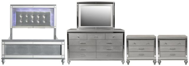 New Classic® Home Furnishings Valentino 5-Piece Silver Queen Upholstered Bedroom Set with Two Nightstands-0