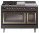 Ilve® Nostalgie II Noblesse 48'' Graphite Matte Pro Style Dual Fuel Range with Brass Trim-0