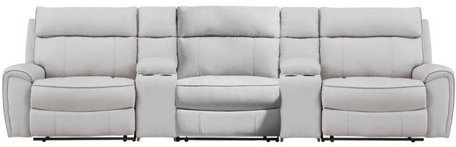 Signature Design by Ashley® Social Pointe 5-Piece Ash/Pearl Power Reclining Sectional with Storage Consoles-0