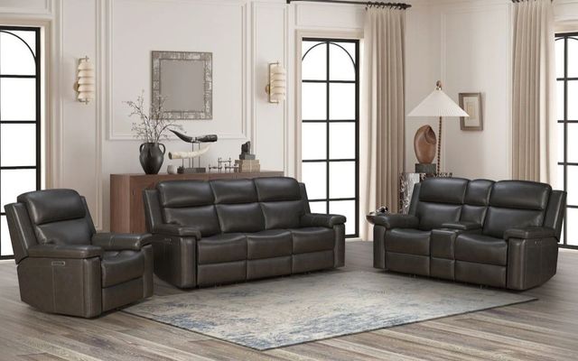 BarcaLounger® Leon Matteo Smokey Gray Leather Power Reclining Loveseat-2