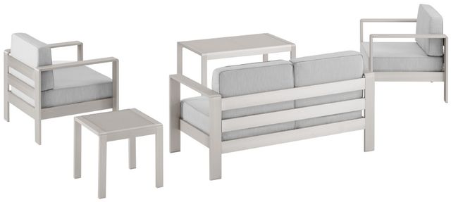 Linon Key 5-Piece Gray Aluminum/Fabric Outdoor Conversation Set with 2 Seater Sofa-4
