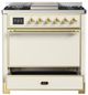 Ilve® Majestic III 36" Antique White Pro Style Dual Fuel Natural Gas Range with Solid Door and Brass Trim-2