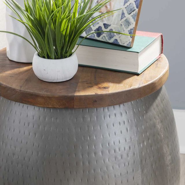 Powell® Dreyfus Silver Drum Side Table-4