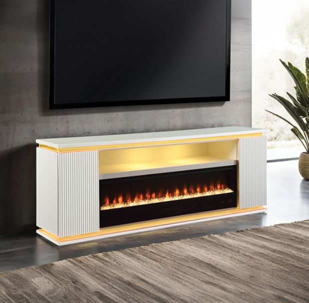 Furniture of America® Medea White 71" TV Stand with Electric Fire Place-1