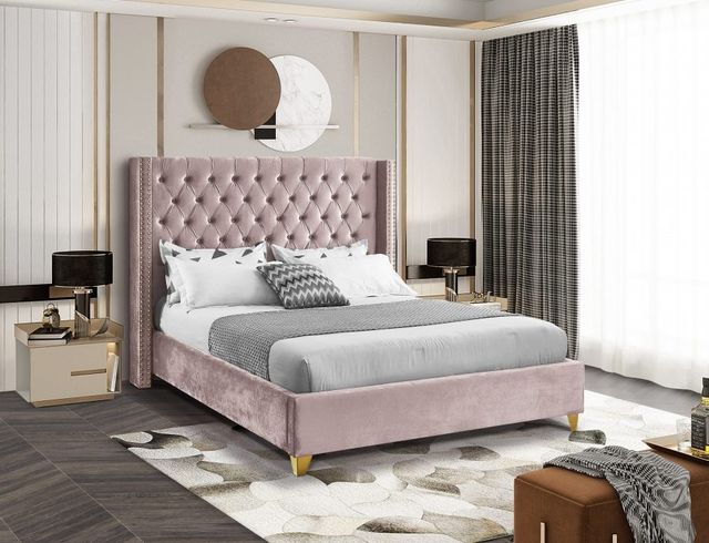 Meridian Furniture Barolo Pink Velvet King Bed-3