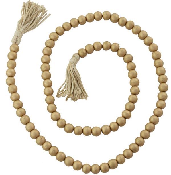 Deco Marche Gold Metallic Long Carved Beaded Garland with Tassel-0