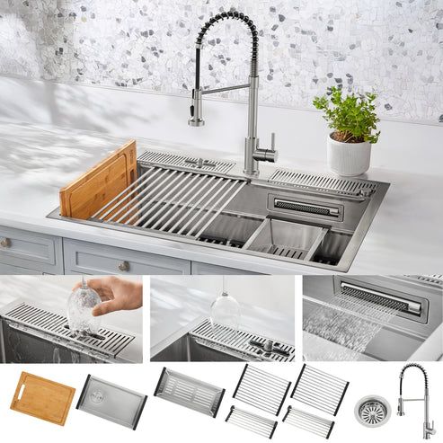 Forno Acqua MultiSINK Stainless Steel Dual Mount Kit with Integrated Waterfall Rinsing and Glass Washing Station-0