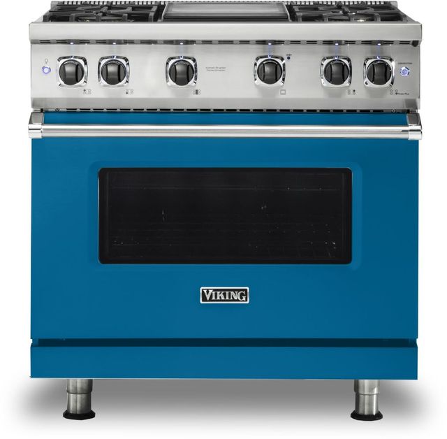 Viking® 5 Series 36" Alluvial Blue Pro Style Liquid Propane Range with 12" Griddle-0