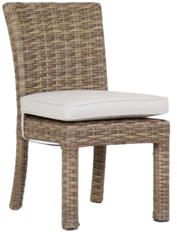 Sunset West Havana Aged Tobacco Resin Wicker Outdoor Dining Side Chair with Canvas Flax Cushion-0