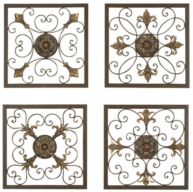 Deco Marche 4-Piece Brown Wall Decor with Gold Accents Set-0