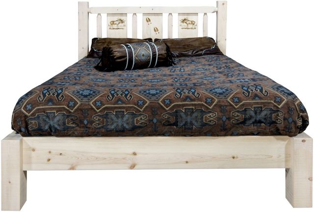 Montana Woodworks® Homestead Ready to Finish Full Platform Bed with Laser Engraved Moose Design-2