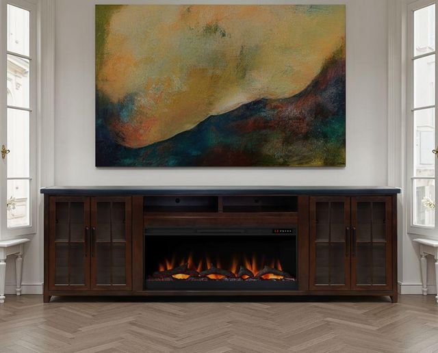 Legends Home Rockport Black/Rosewood 97" Fireplace Console-1