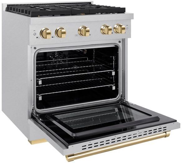 ZLINE Autograph Edition 30" Satin Stainless Steel Pro Style Gas Range with 4 Burner Cooktop-3