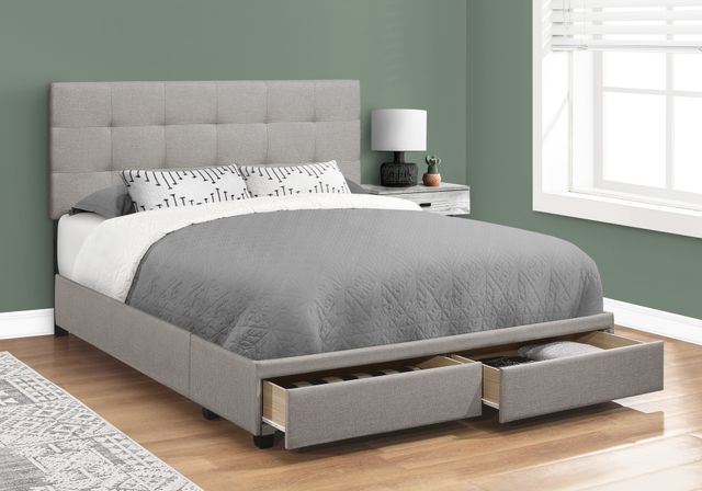 Monarch Specialties Inc. Grey Linen Queen Storage Bed-1