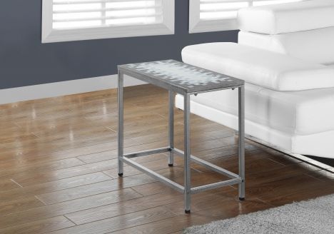Monarch Specialties Inc. Grey Blue Tile Top Accent Table with Hammered Silver Base-1