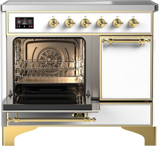 Ilve® Majestic III 40" White Pro Style Induction Range with Solid Door and Brass Trim-3
