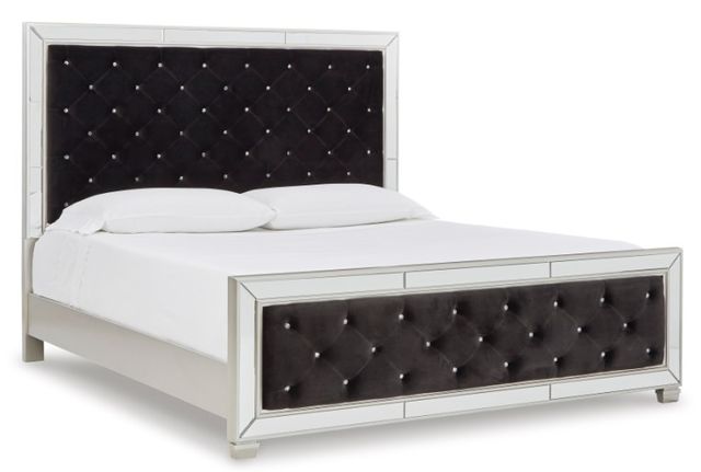 Signature Design by Ashley® Lindenfield 2-Piece Black/Silver California King Upholstered Panel Bed Set-1