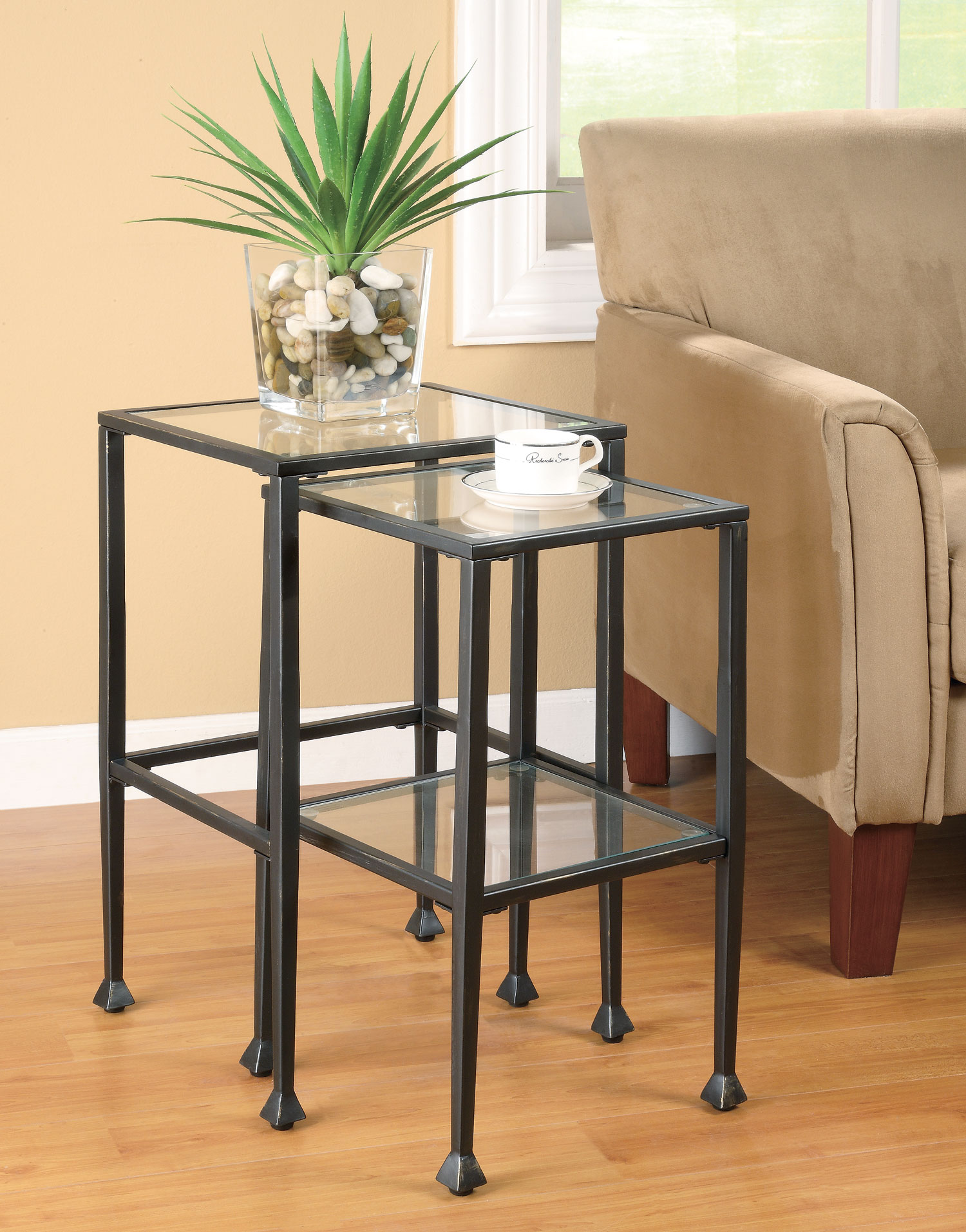 Coaster Leilani 2-Piece Glass Top Nesting Tables with Metal Base - Thumbnail 3