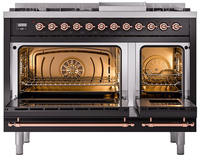Ilve® Nostalgie II Series 48" Glossy Black Pro Style Dual Fuel Range-1
