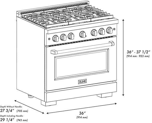 ZLINE 36" Satin Stainless Steel Pro Style Gas Range with 6 Brass Burners-2
