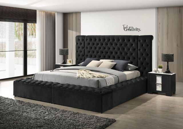 Crown Mark Liliana Black King Upholstered Panel Bed-2