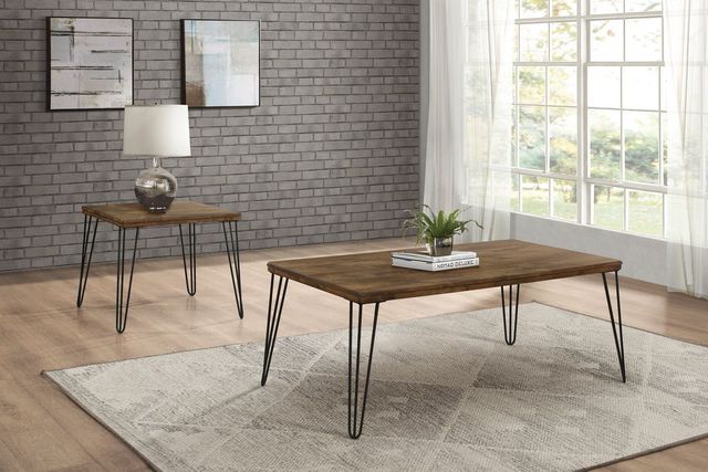 Mazin Furniture Kellson Rustic Oak Coffee Table with Black Hairpin Legs -3