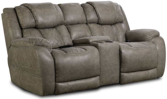 HomeStretch Custom Comfort Mushroom Power Reclining Loveseat with Console-0