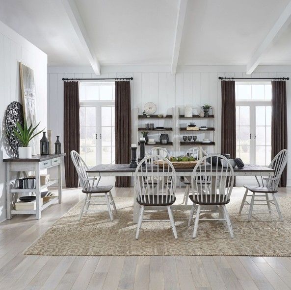 Liberty Furniture Farmhouse 7-Piece Brown/White Optional Trestle Dining Set-1