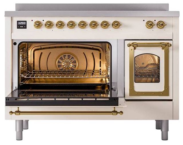 Ilve® Nostalgie II Noblesse 48'' Anique White Pro Style Induction Range with Brass Trim-3