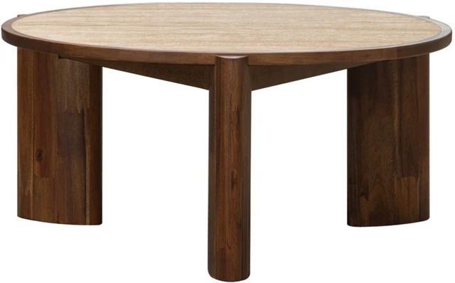 LH Home Remix Round Brown Coffee Table with Travertine Top-0