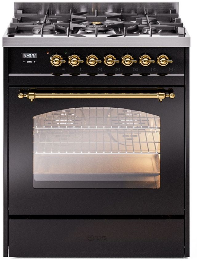 Ilve® Nostalgie II Series 30" Glossy Black Pro Style Duel Fuel Range