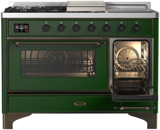 Ilve® Majestic III 48" Emerald Green Pro Style Dual Fuel Liquid Propane Range with 5 Black Brass Burners and Burnished Trim-3