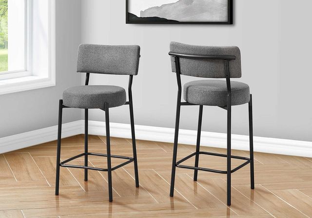 Monarch Specialties Inc. 2-Piece Black/Grey 37" Upholstered Counter Height Barstools Set-1