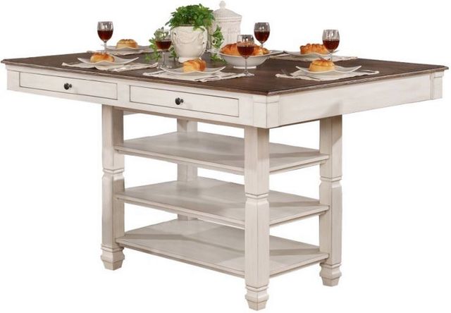 Mazin Furniture Nesbitt Antique White Counter Height Dining Table with Oak Top -0