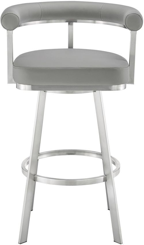 Armen Living Magnolia Brushed Stainless Steel/Light Gray Swivel Counter Stool-3
