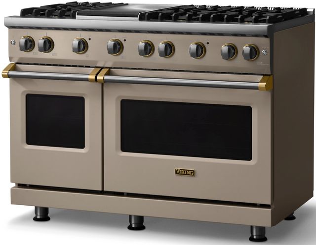 Viking® 5 Series 48" Nantucket Pro Style Gas (NG) Range with Brushed Brass Trim-2