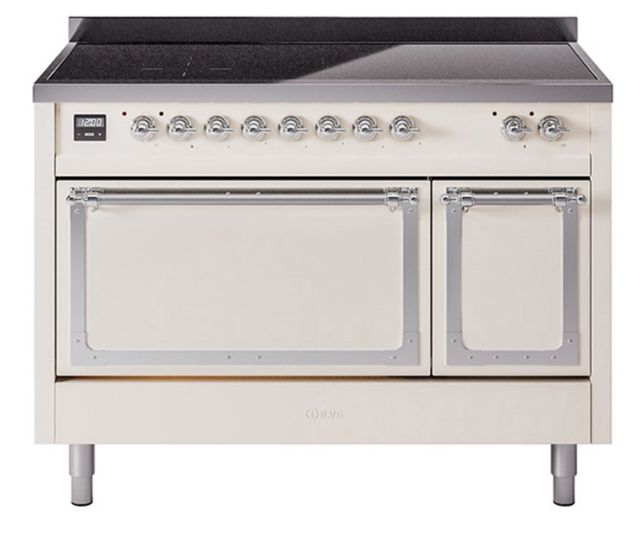 Ilve® Nostalgie II Noblesse 48'' Antique White Pro Style Induction Range with Chrome Trim-0