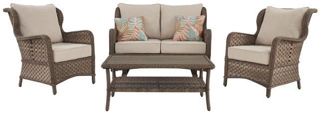 Signature Design by Ashley® Clear Ridge 4-Piece Light Brown Outdoor Conversation Set-0